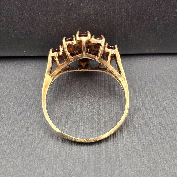 10K Yellow Gold Garnet & Diamond Ring Size 7 Signed CI 9 Oval Gemstones 3.03g - Picture 3 of 12